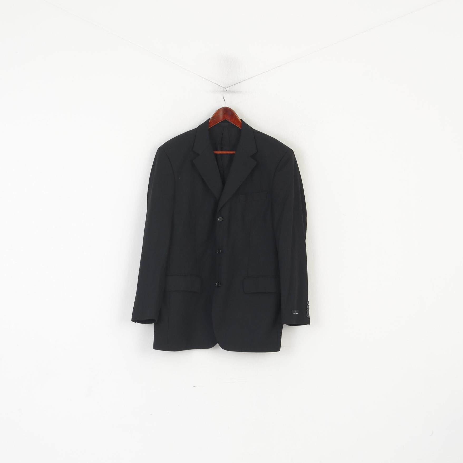 Daniel Grahame Men 42 Blazer Black Wool Blend Shoulder Pads Single Breasted Jacket