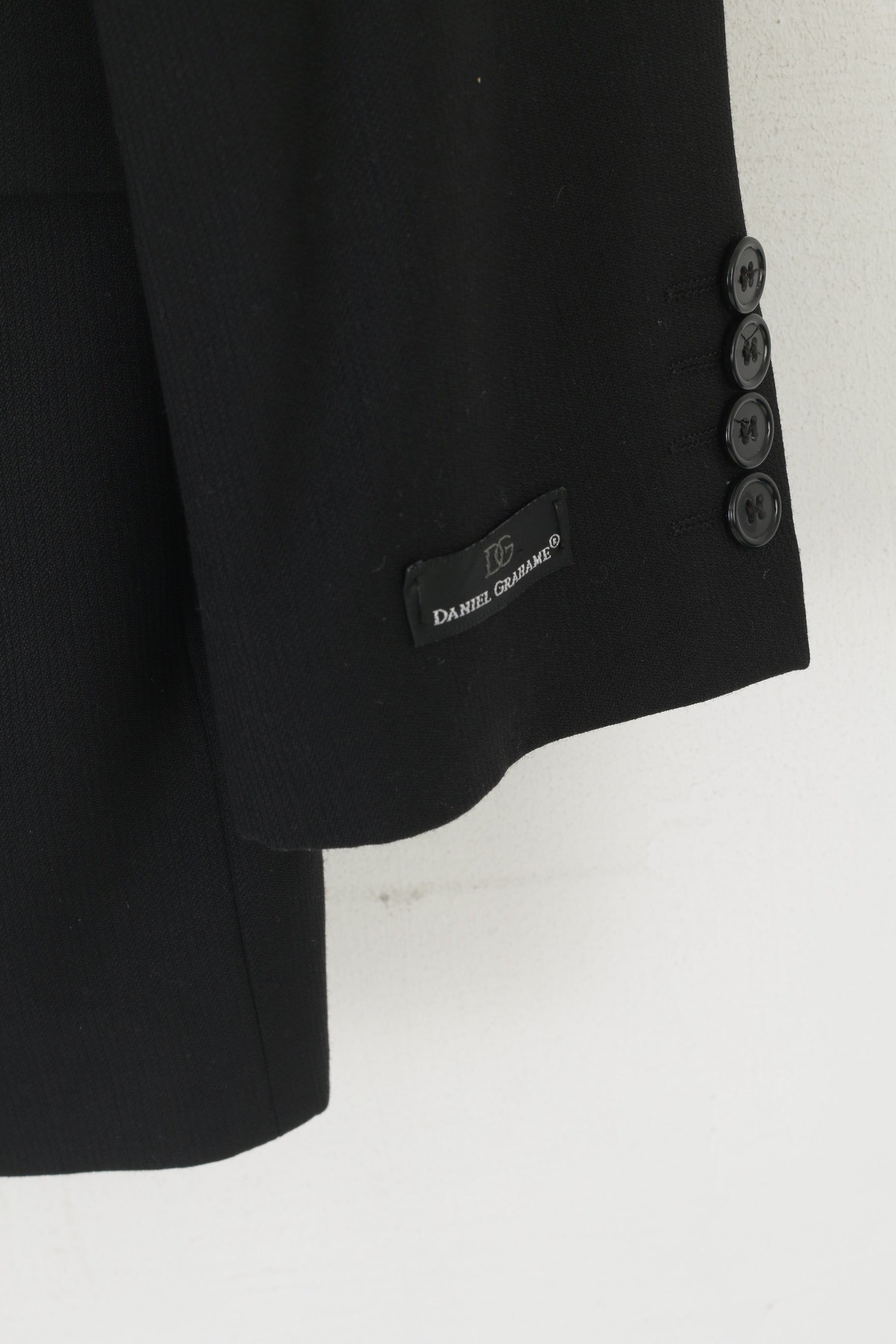 Daniel Grahame Men 42 Blazer Black Wool Blend Shoulder Pads Single Breasted Jacket