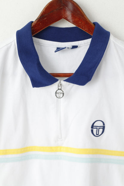 Sergio Tacchini Women L Polo Shirt White Cotton Cropped Sport Tennis Top