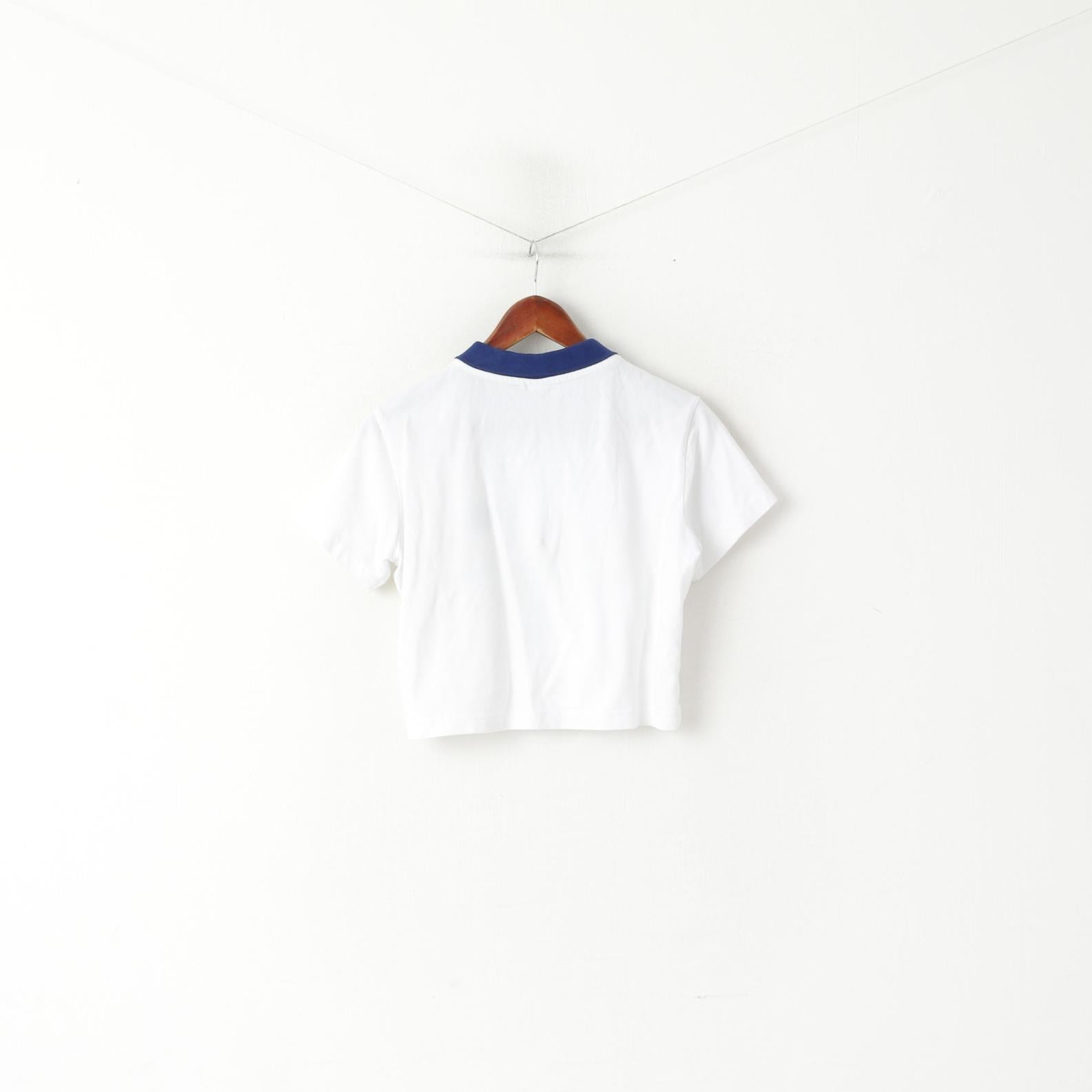 Sergio Tacchini Women L Polo Shirt White Cotton Cropped Sport Tennis Top