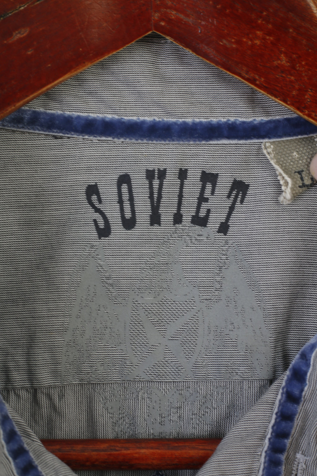 Soviétique Hommes L Chemise Décontractée Gris Coton Rayé Poche Slim Fit Haut À Manches Longues