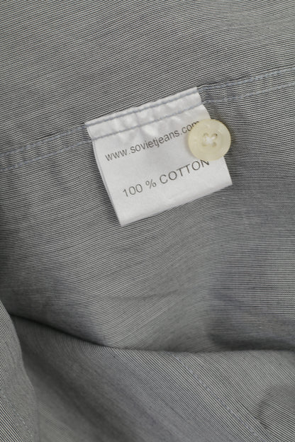 Camicia casual da uomo sovietica L. Top a maniche lunghe slim fit con tasca a righe in cotone grigio
