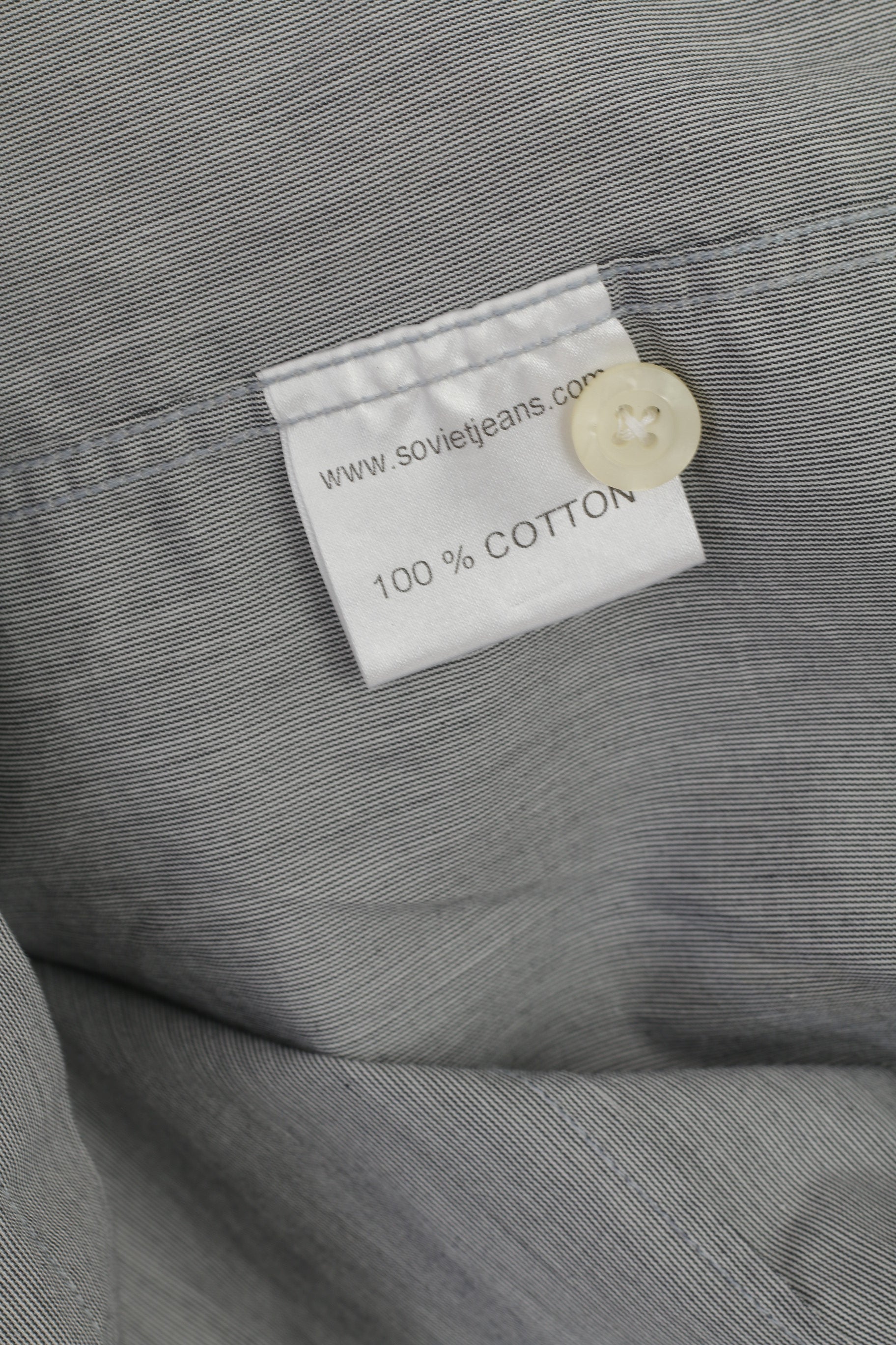 Soviétique Hommes L Chemise Décontractée Gris Coton Rayé Poche Slim Fit Haut À Manches Longues
