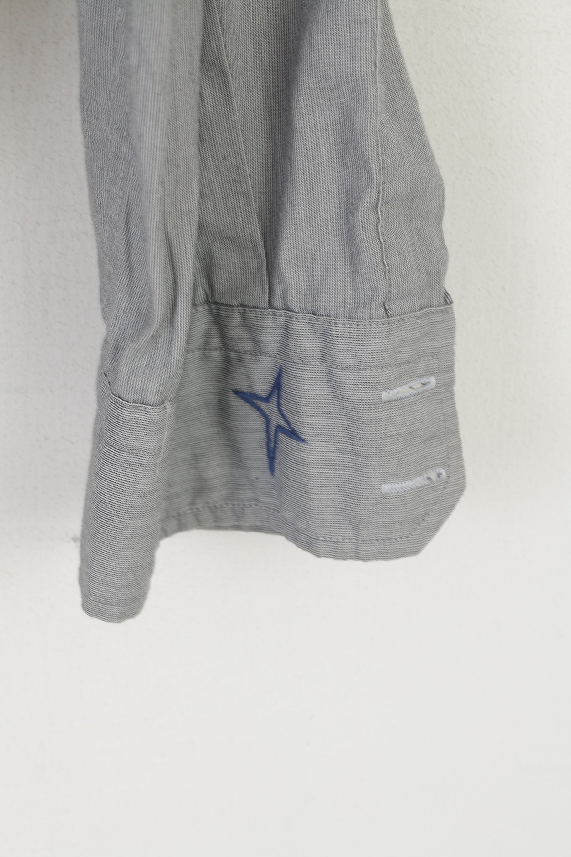 Soviétique Hommes L Chemise Décontractée Gris Coton Rayé Poche Slim Fit Haut À Manches Longues