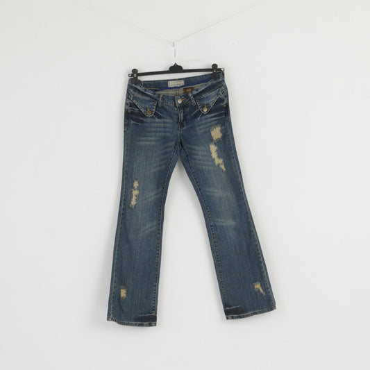 ETHANOL Pantaloni da donna 9 in cotone Italia Jeans strappati in denim blu scuro Pantaloni a vita bassa