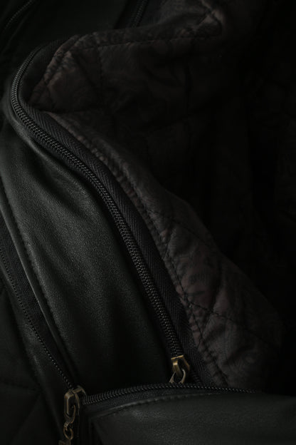 Elazar Women M Jacket Black Leather Vintage Soft Biker Removable Lining Zip Up Top