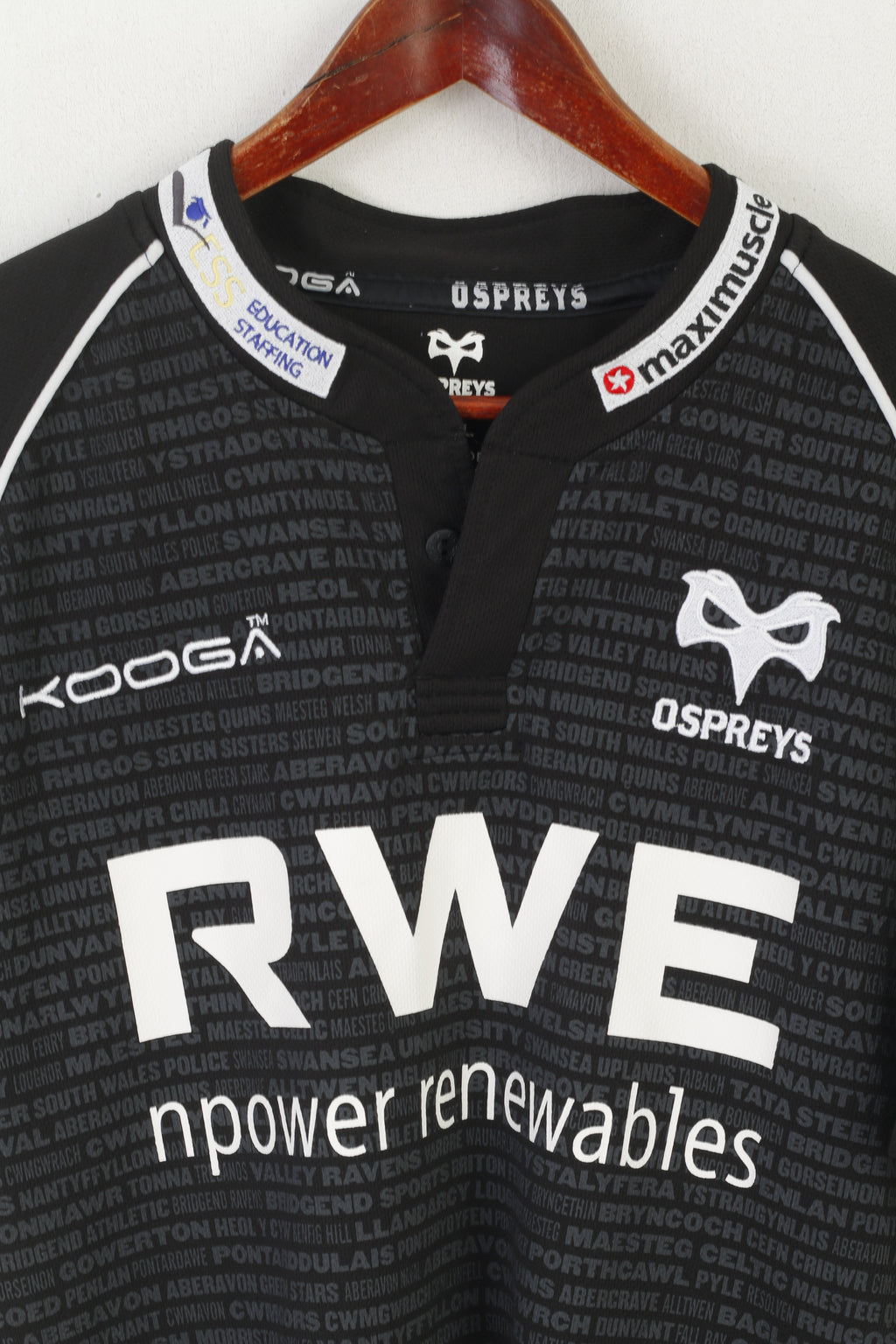 Kooga Ospreys Chemise SML pour homme Noir Rugby Union Sportswear Haut en jersey