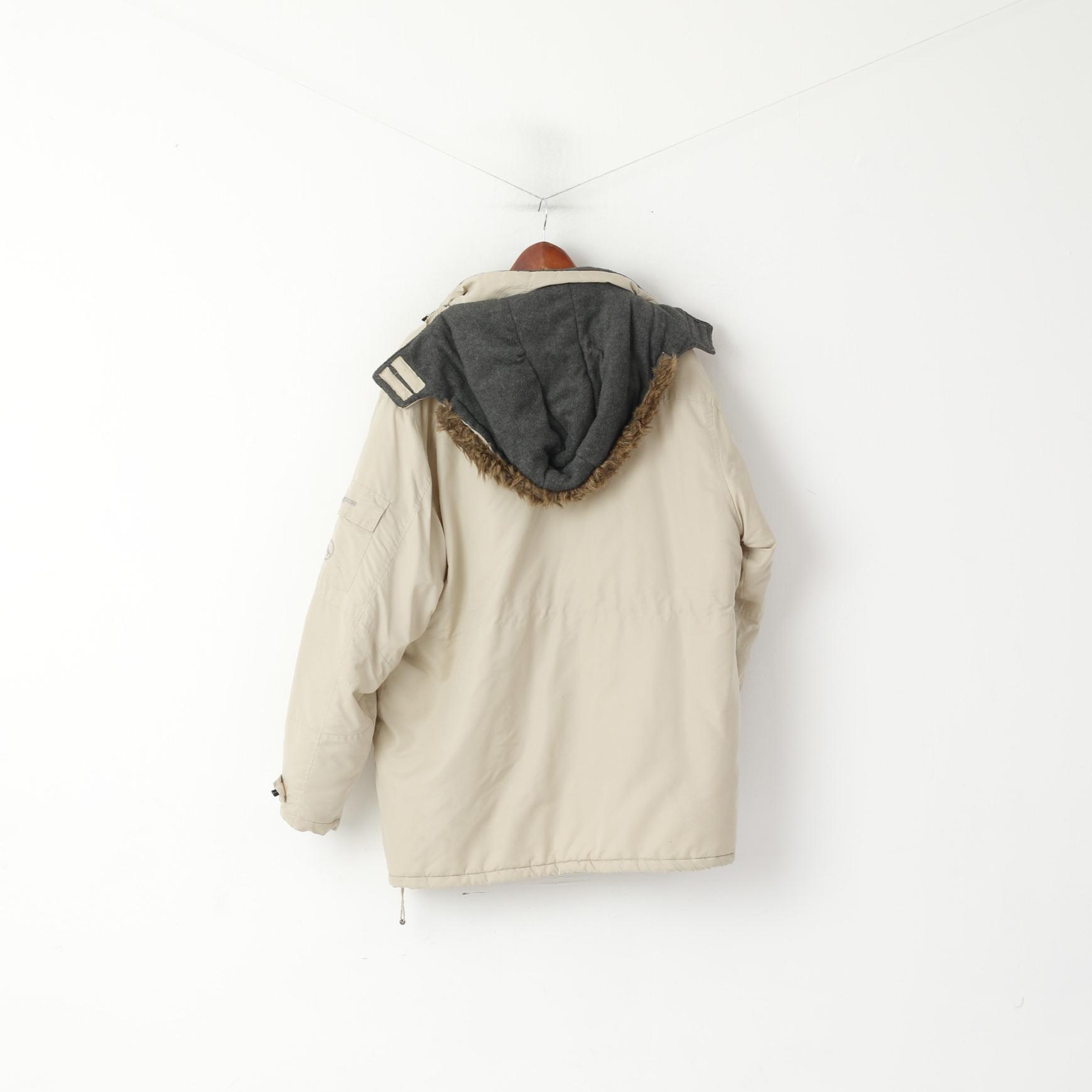 Greygoose Men XL Jacket Beige Nylon Padded Winter Hooded Chore Full Zip Top