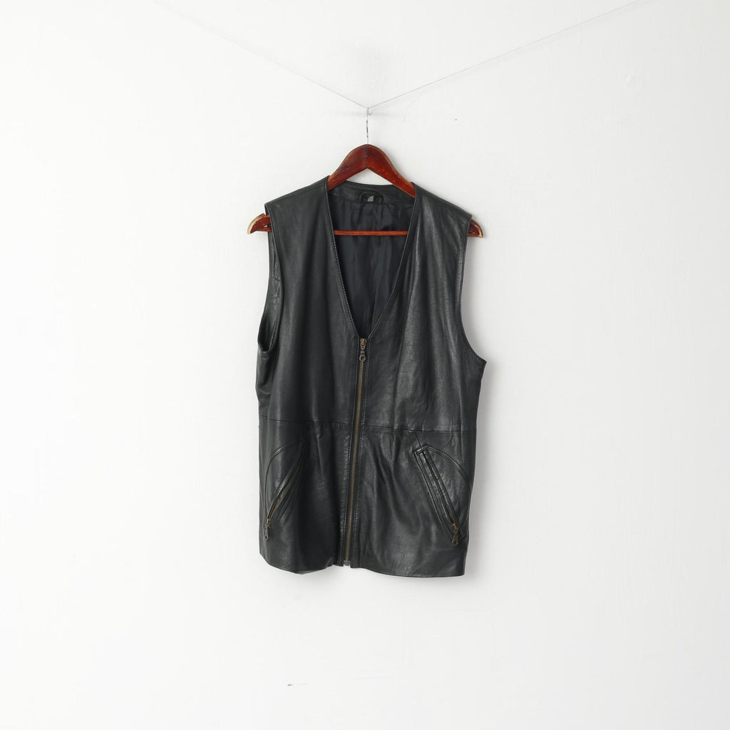 Yessica Gilet classique en cuir noir pour femme 40 avec fermeture éclair complète et poche rétro