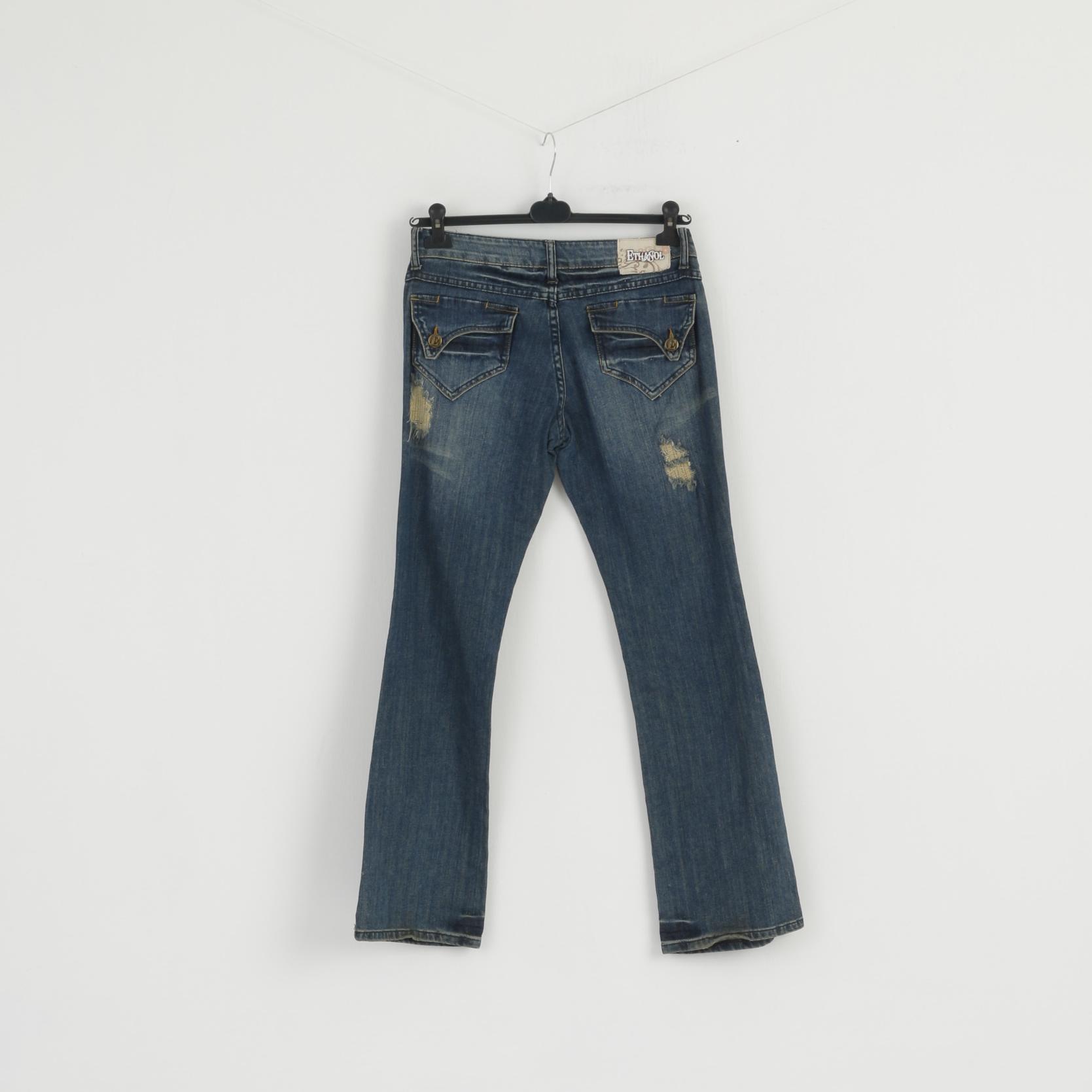 ETHANOL Pantaloni da donna 9 in cotone Italia Jeans strappati in denim blu scuro Pantaloni a vita bassa