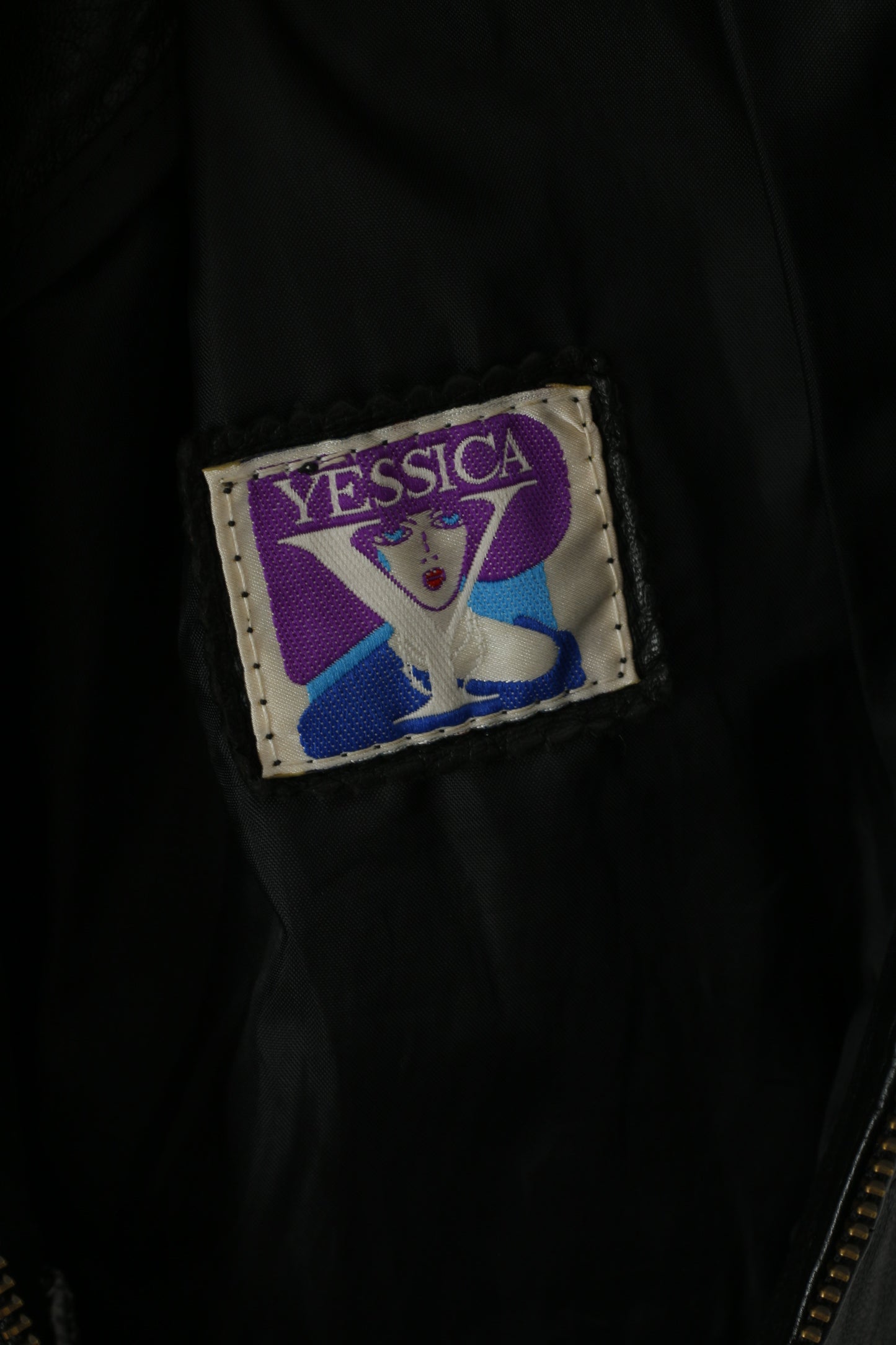 Yessica Gilet classique en cuir noir pour femme 40 avec fermeture éclair complète et poche rétro