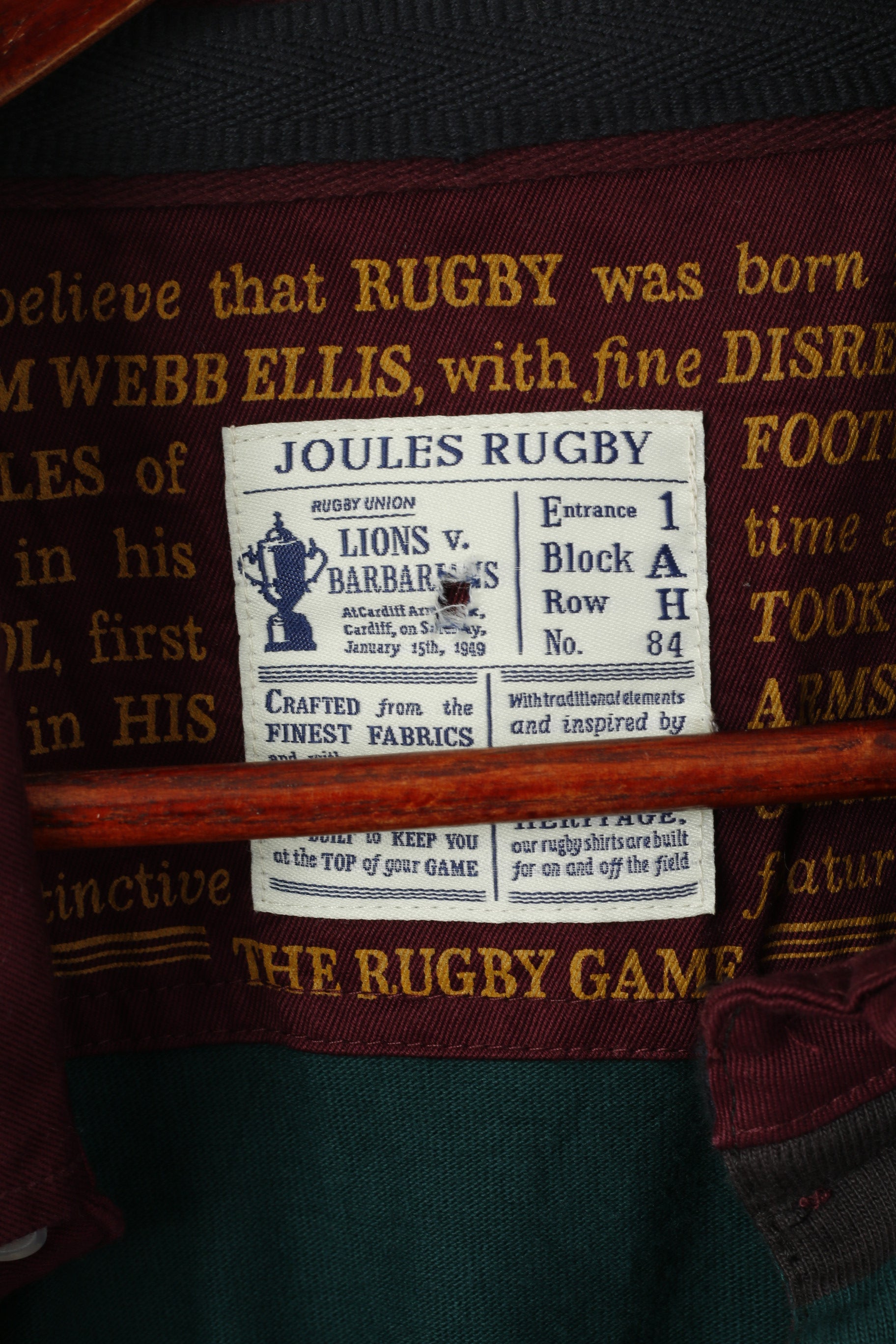 Joules Rugby Homme XL Polo Bleu Marine Rayé Coton Lions v. Barbarians Haut à Manches Longues