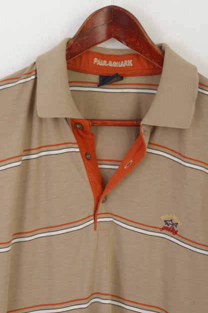 Paul & Shark Yachting Men XL Polo Shirt Beige Striped Cotton Italy Vintage Top