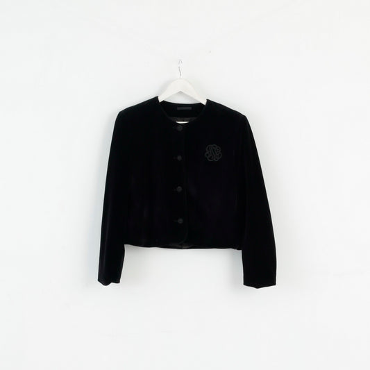 Top giacca corta elegante da donna vintage 38 Blazer in acetato nero lucido