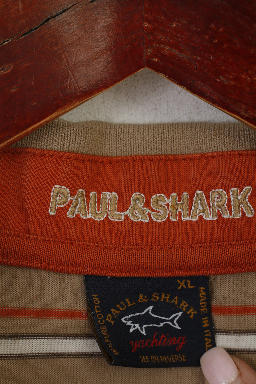 Paul &amp; Shark Yachting Homme XL Polo Beige Rayé Coton Italie Vintage Top