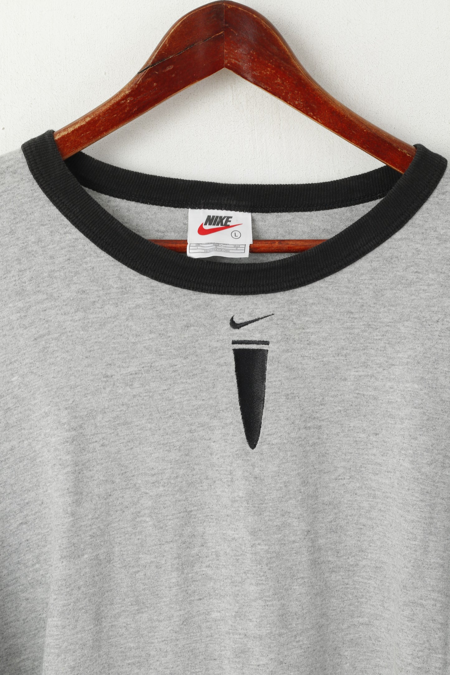 Nike Men L Shirt Grey Cotton Vintage 90s Long Sleeve Oversize Oldschool Top