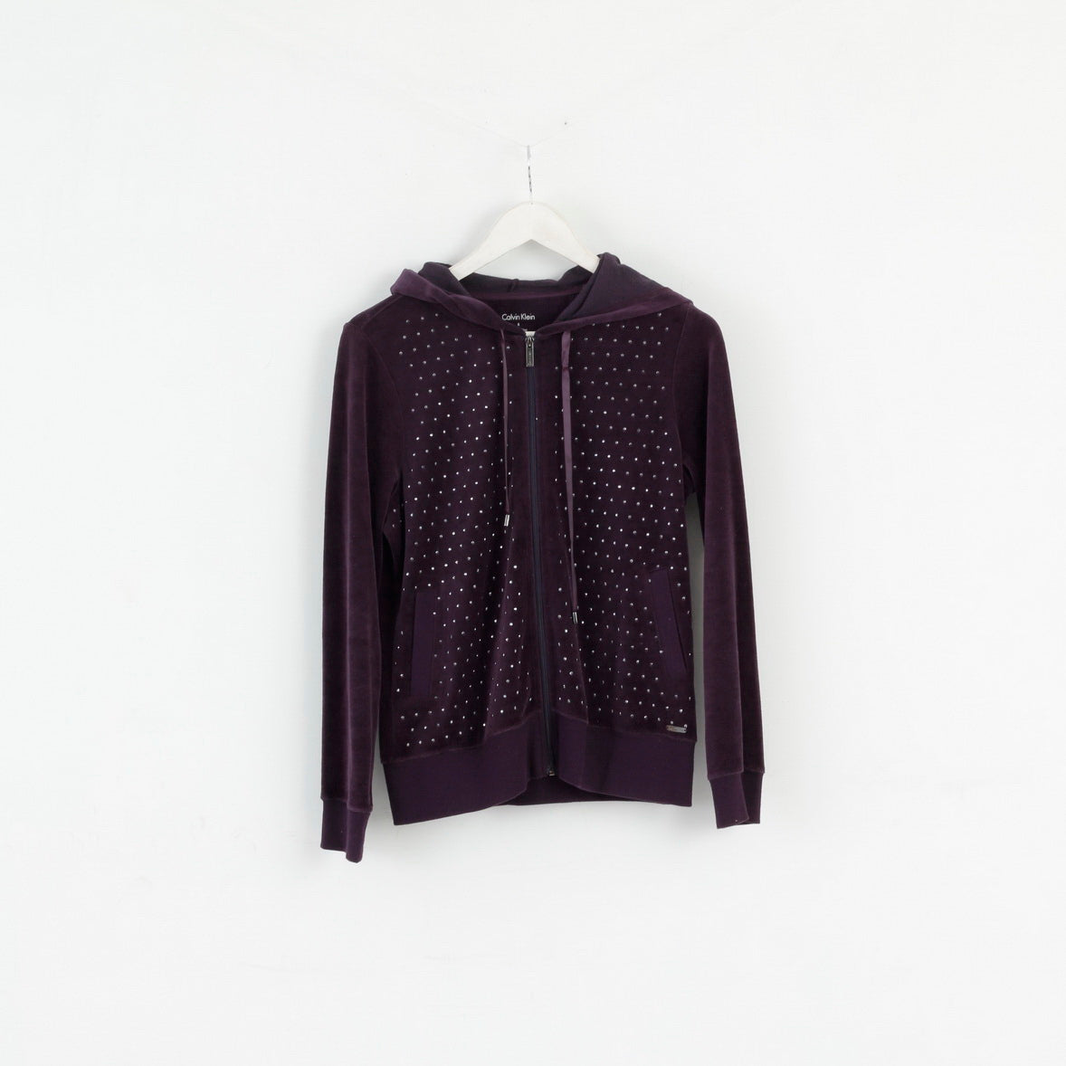 Calvin Klein Womens S Sweatshirt Plum Cotton Shiny Detailed Hooded Top