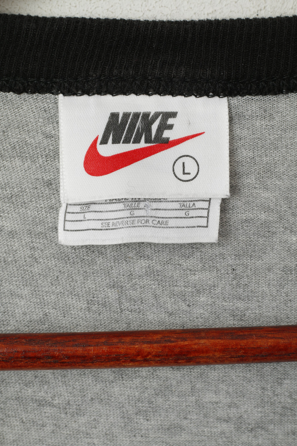 Nike Men L Shirt Grey Cotton Vintage 90s Long Sleeve Oversize Oldschool Top