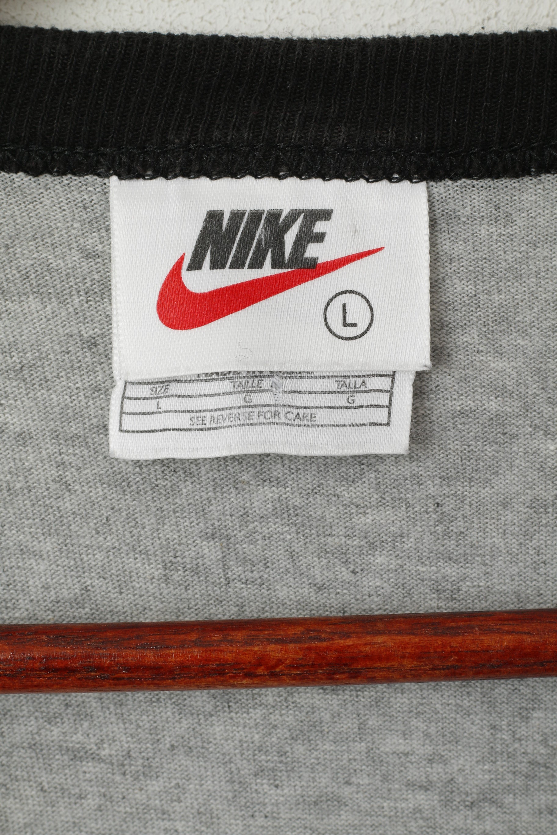 Nike Men L Shirt Gris Coton vintage années 90 Manches longues Oversize Oldschool Top