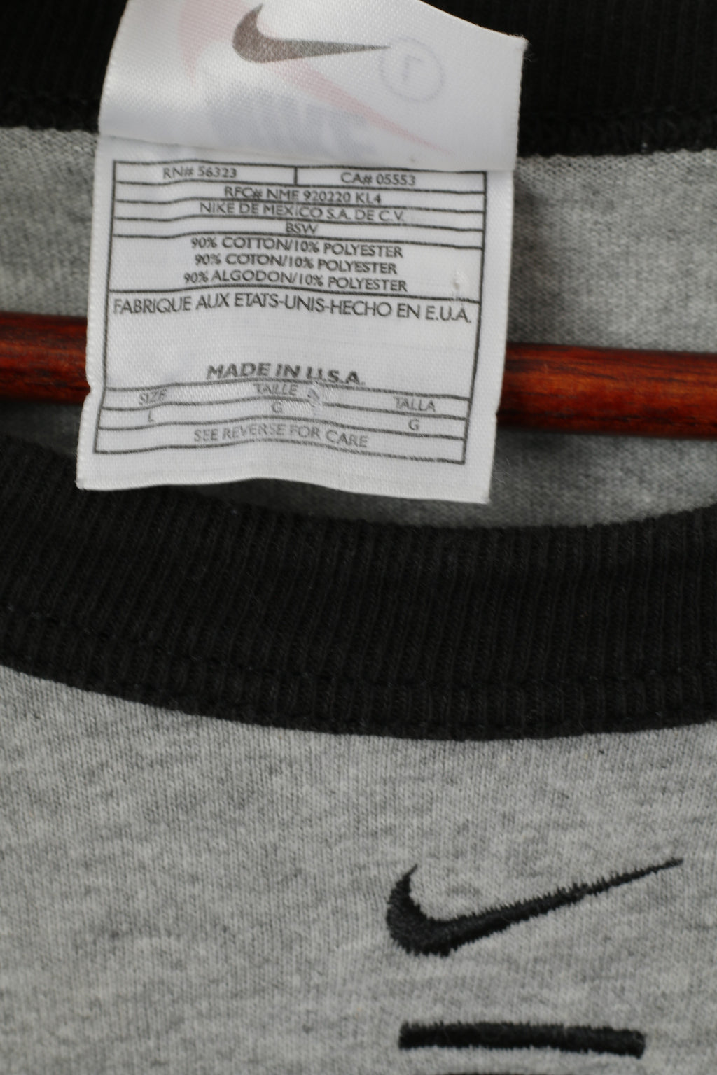 Nike Men L Shirt Grey Cotton Vintage 90s Long Sleeve Oversize Oldschool Top