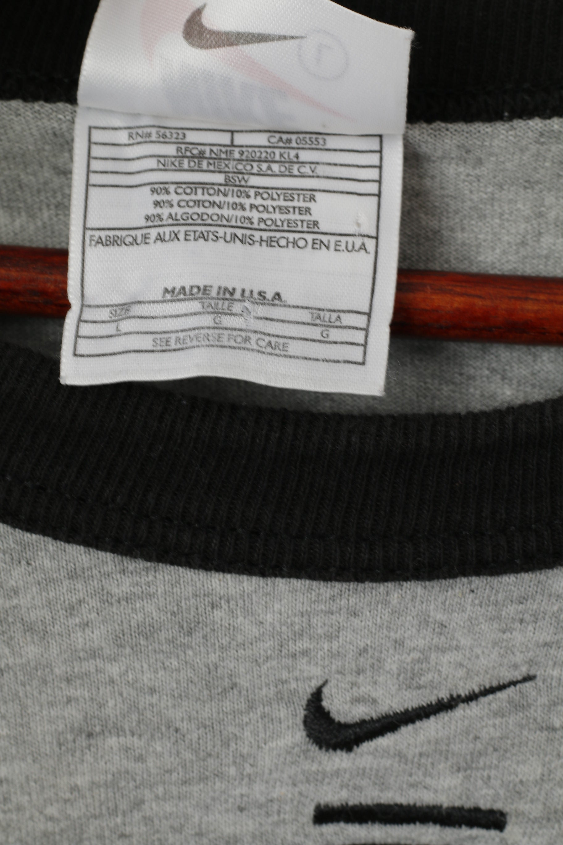 Nike Men L Shirt Gris Coton vintage années 90 Manches longues Oversize Oldschool Top