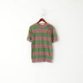 Rule Men L (M) Chemise Vert Violet Rayé Coton Vintage Détaillé Manches Courtes Haut