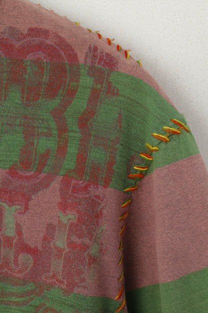 Camicia Rule da uomo L (M) Top a maniche corte con dettagli vintage in cotone a righe verde viola