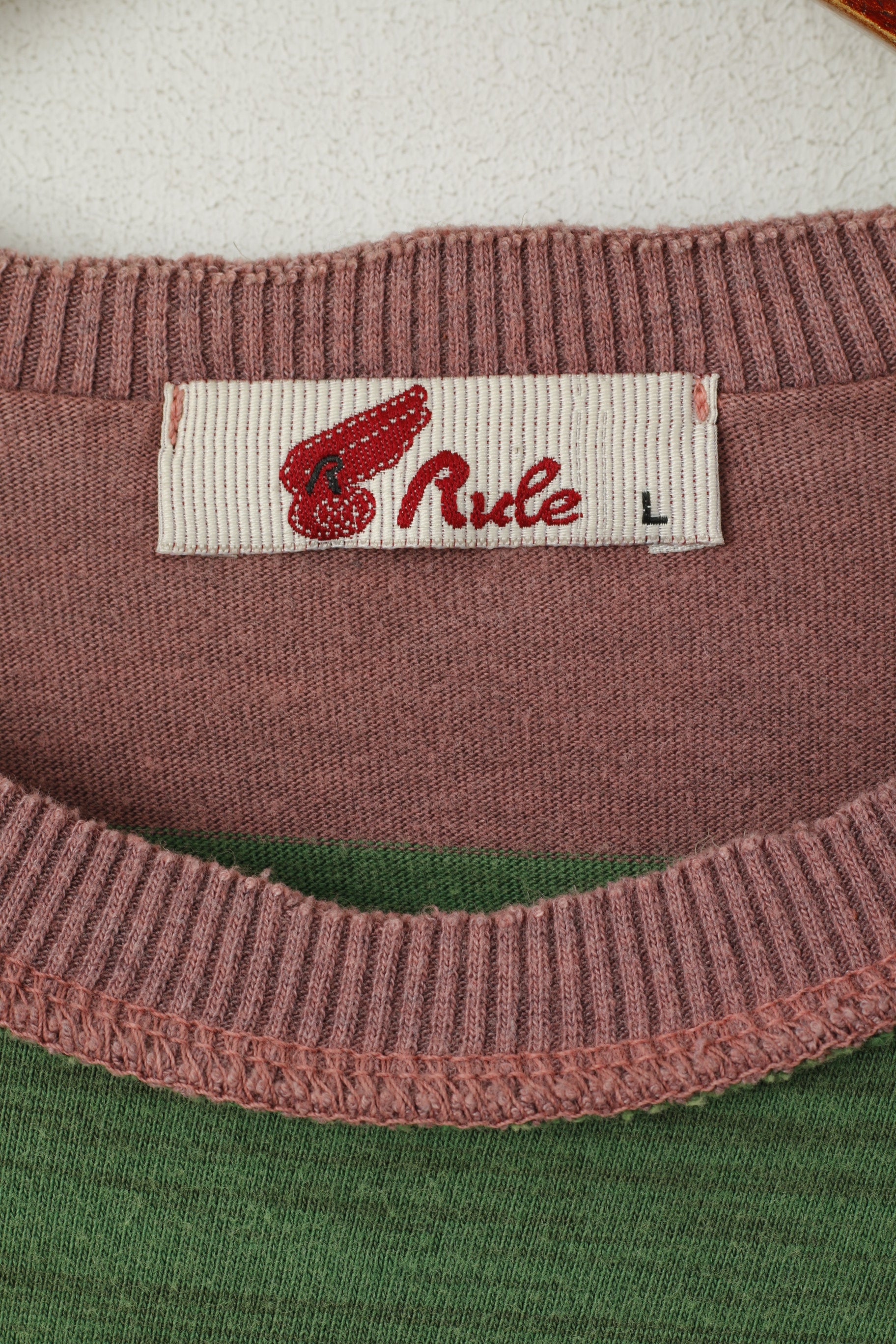 Rule Men L (M) Chemise Vert Violet Rayé Coton Vintage Détaillé Manches Courtes Haut