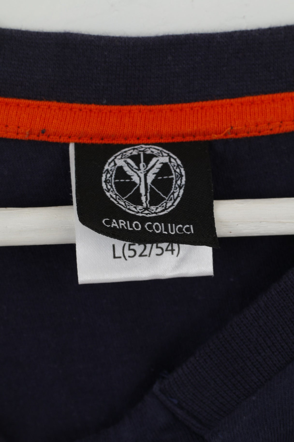 Carlo Colucci Mens L T-Shirt Navy Cotton Classic Logo Retro Top