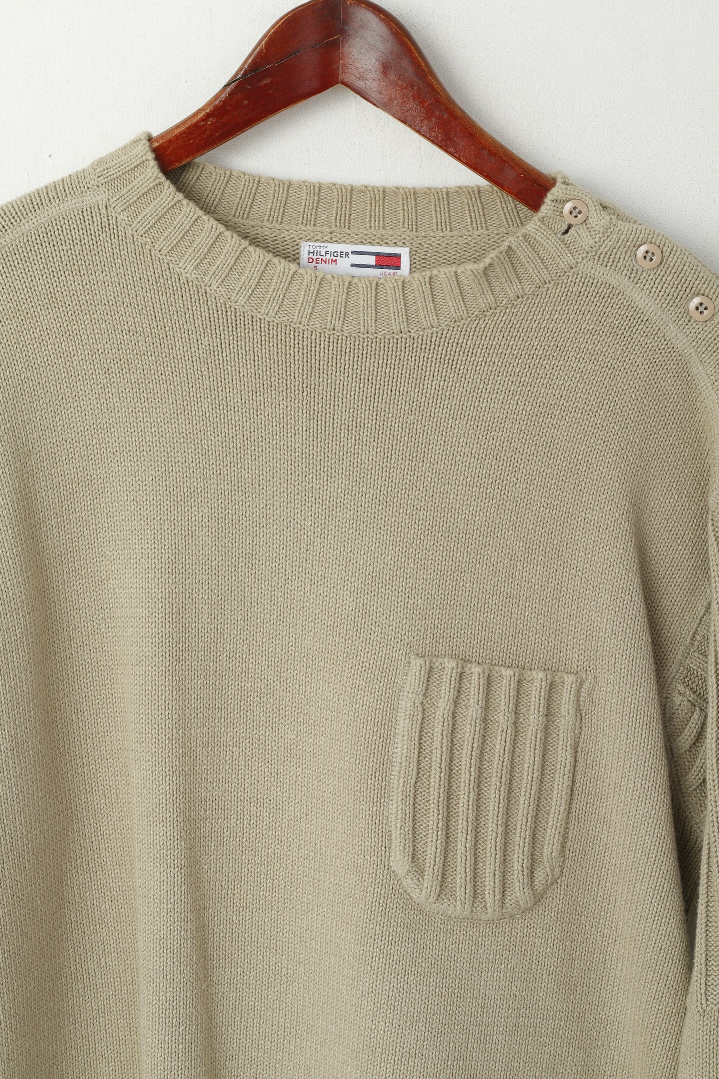Tommy Hilfiger Denim Men S Jumper Beige CottonCrew Neck Classic Sweater