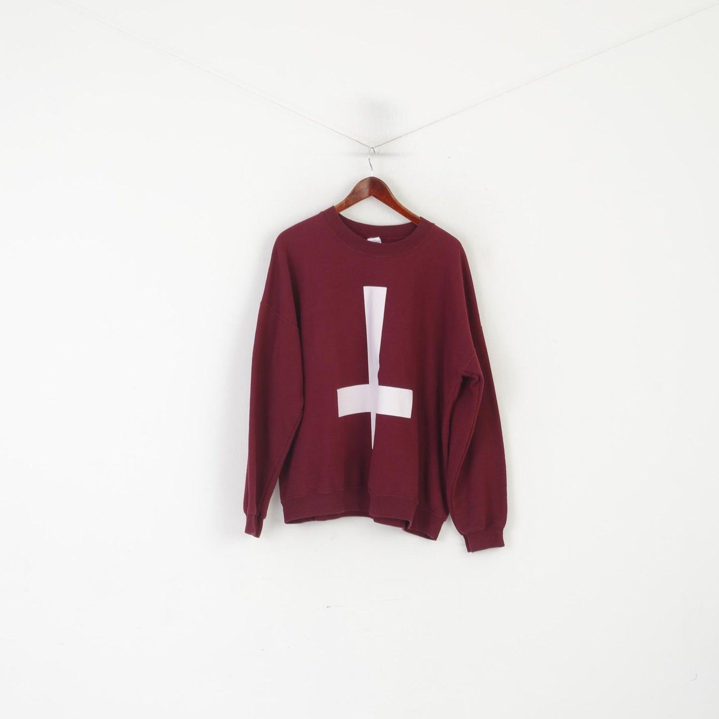 Gildan Men XXL Sweatshirt Maroon Cotton Cross Oversize Crewn Neck Top