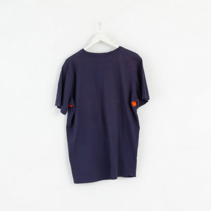Carlo Colucci T-shirt da uomo L in cotone blu scuro con logo classico retrò