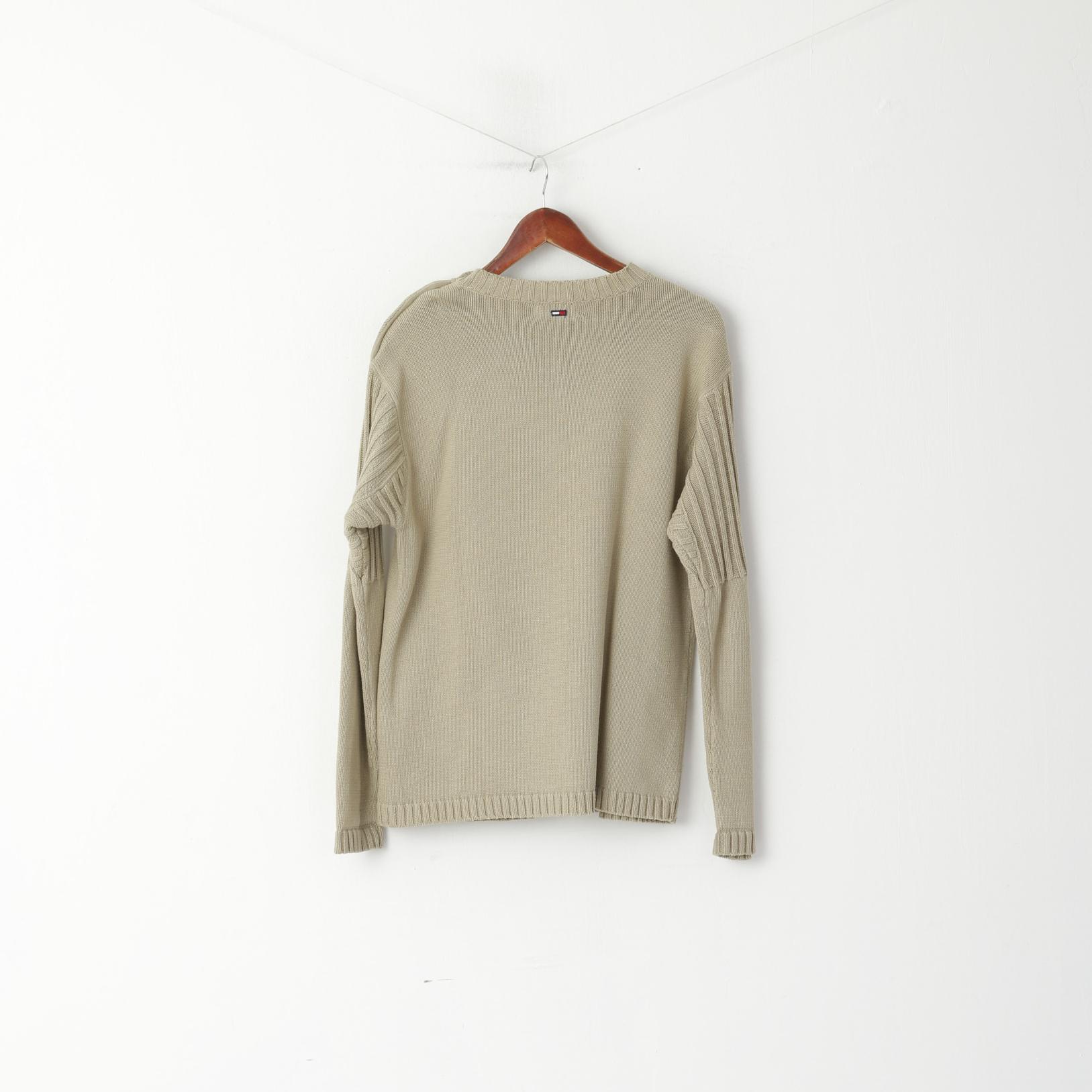 Tommy Hilfiger Denim Men S Jumper Beige CottonCrew Neck Classic Sweater