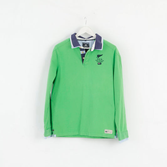 New Zealand Auckland Mens M Polo Shirt Green Cotton Long Sleeve Classic Top