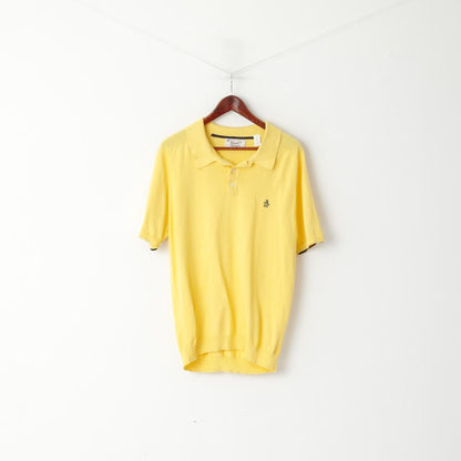 Polo da uomo XL Penguin, maglione giallo, top elasticizzato con collo a bottoni in cotone