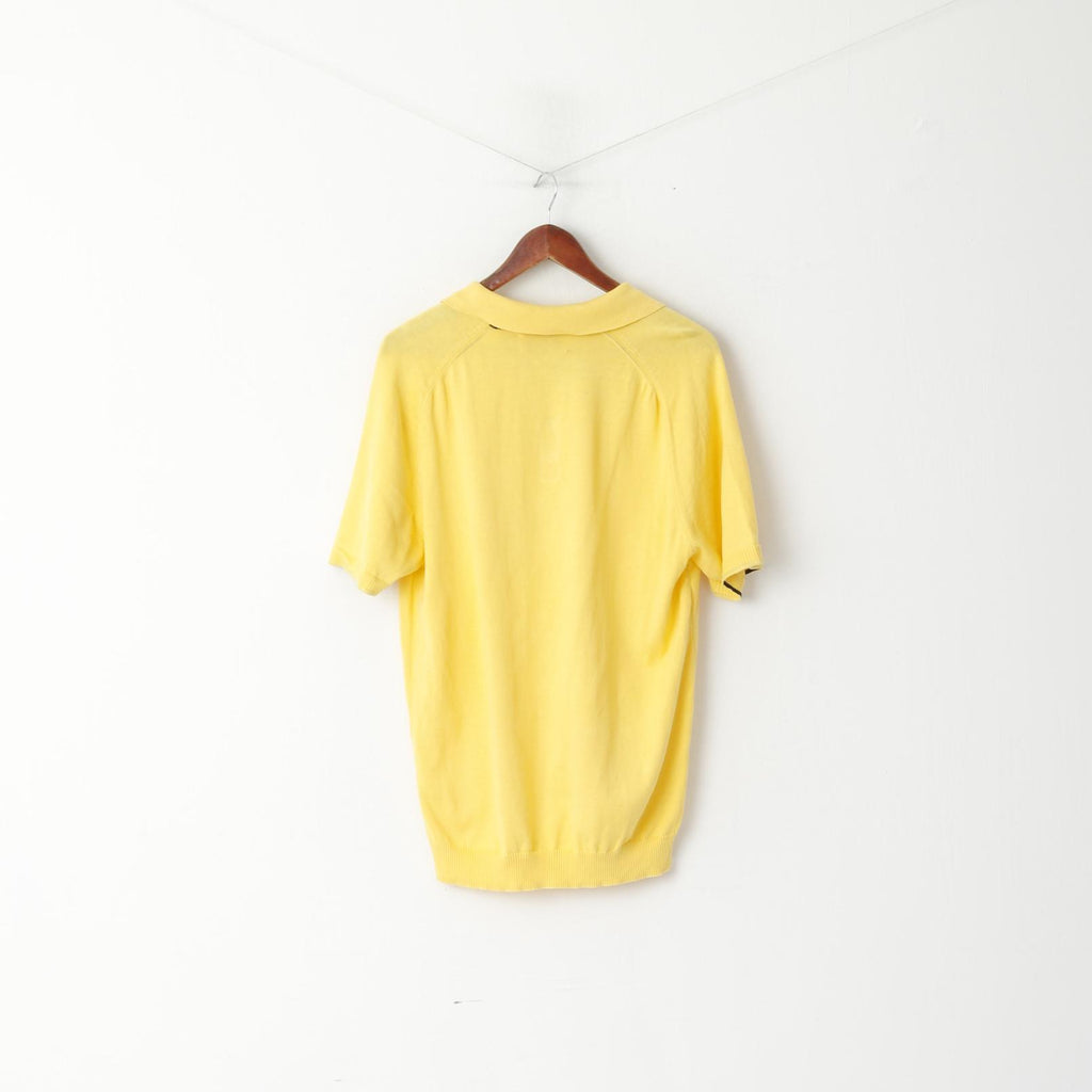 Penguin Men XL Polo Shirt Yellow Jumper Cotton Button Neck Stretch Top