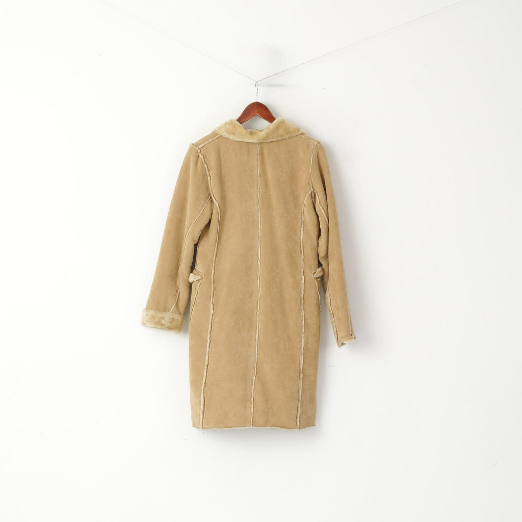 Foxhole Women 10 M Coat Beige Soft Faux Fur Single Breasted Long Boho Top