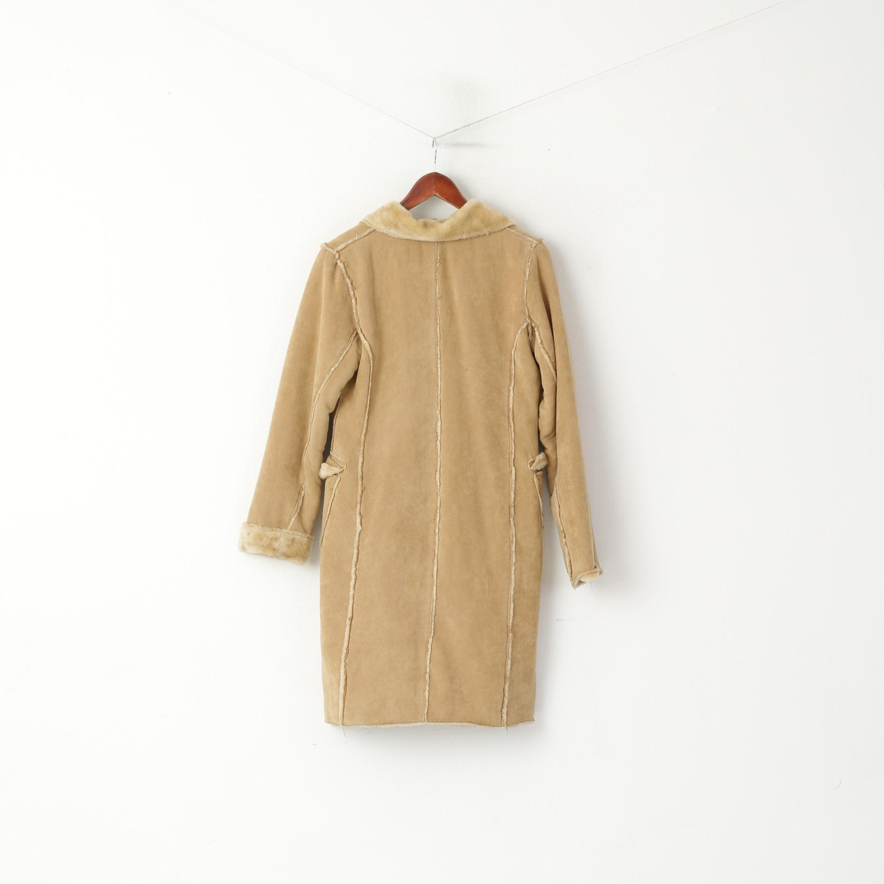 Foxhole Women 10 M Coat Beige Soft Faux Fur Single Breasted Long Boho Top