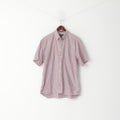 GANT Men L Casual Shirt Red Blue Striped Cotton Amagansett Oxford Fit Short Sleeve Top