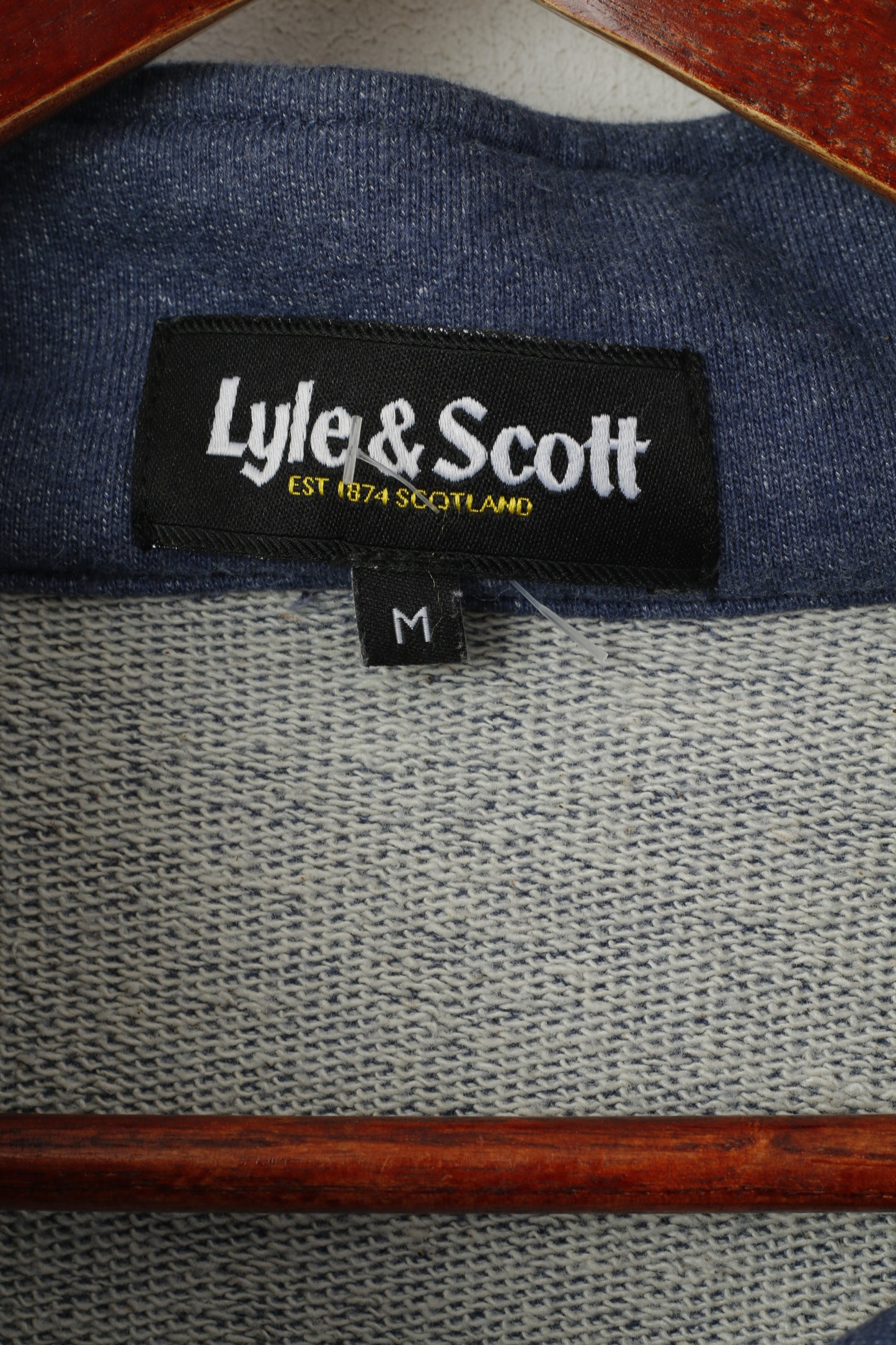 Lyle & Scott Men M Sweatshirt Navy Cotton Hooded Buttoned Plain Sport Top
