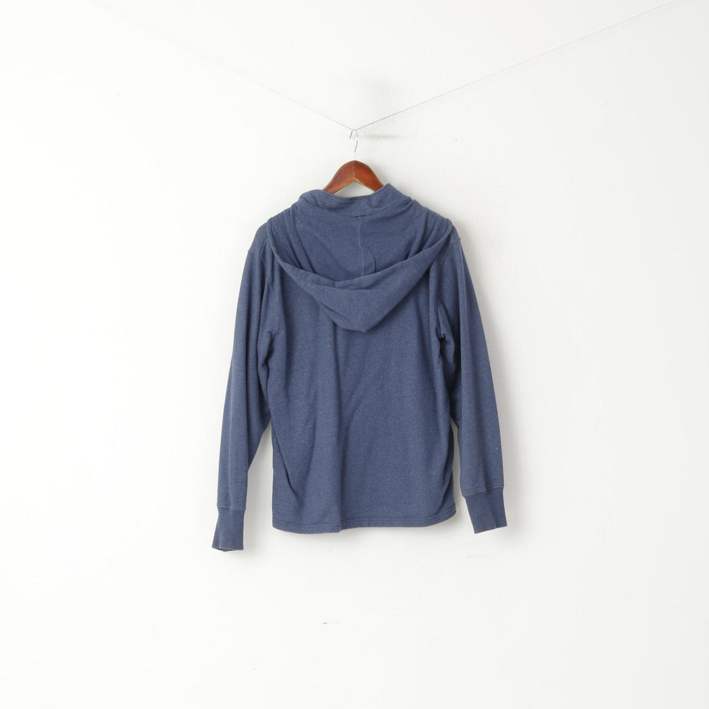 Lyle & Scott Men M Sweatshirt Navy Cotton Hooded Buttoned Plain Sport Top