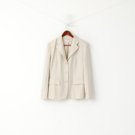 Ann Taylor LOFT femmes 10 M Blazer Beige rayé rayonne laine mélangée veste simple boutonnage