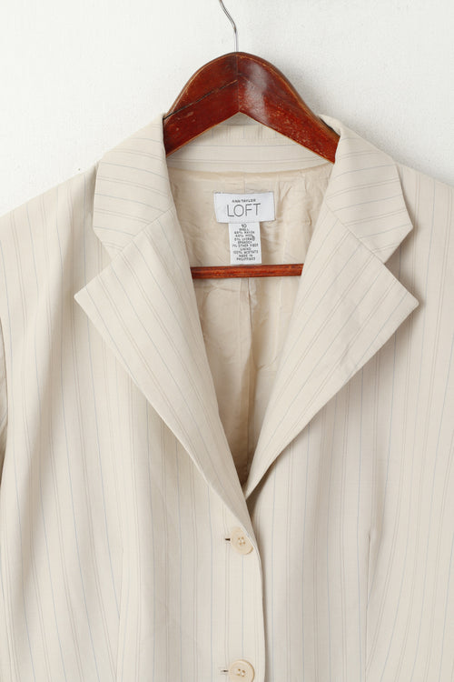Ann Taylor LOFT femmes 10 M Blazer Beige rayé rayonne laine mélangée veste simple boutonnage
