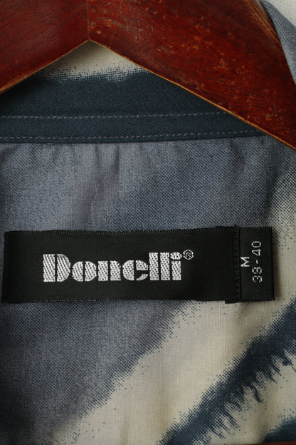 Donelli Men M Casual Shirt Grey Cotton Pocket Short Sleeve Retro Top