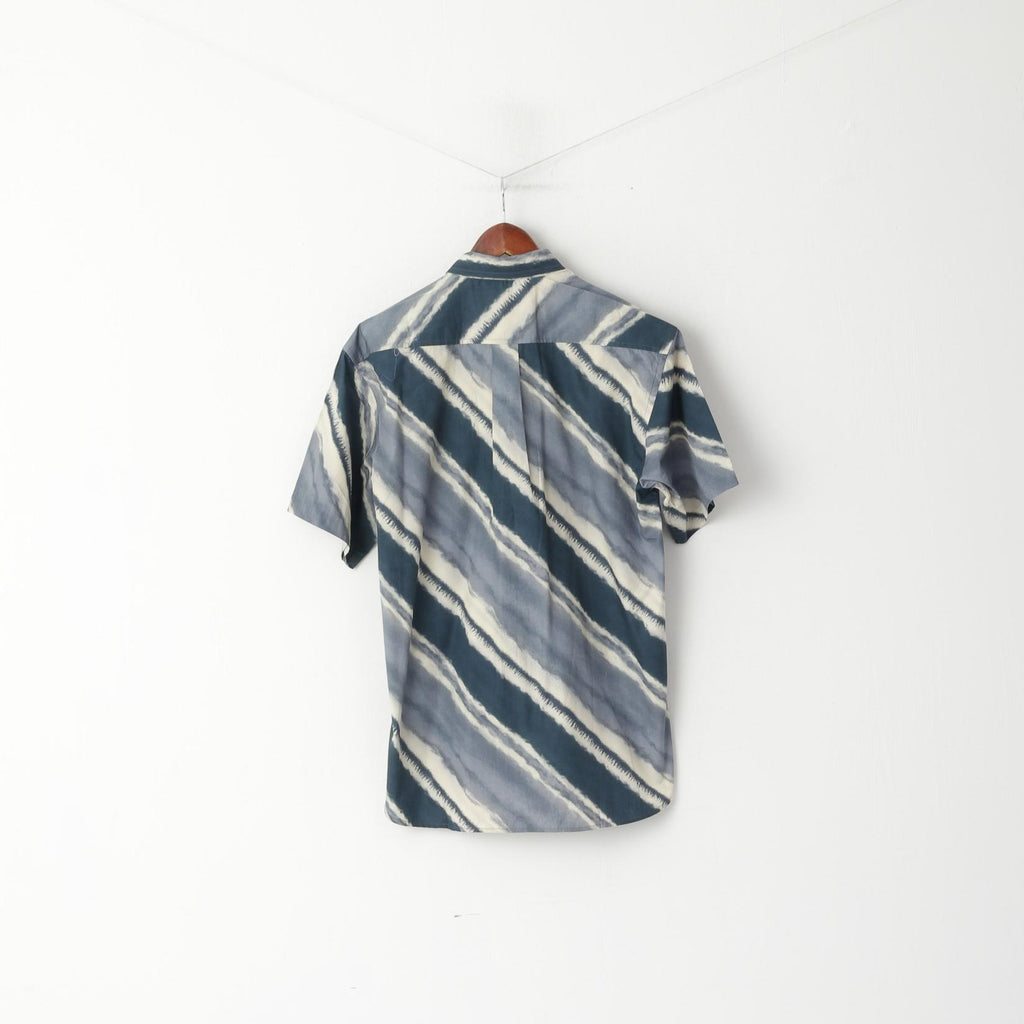 Donelli Men M Casual Shirt Grey Cotton Pocket Short Sleeve Retro Top