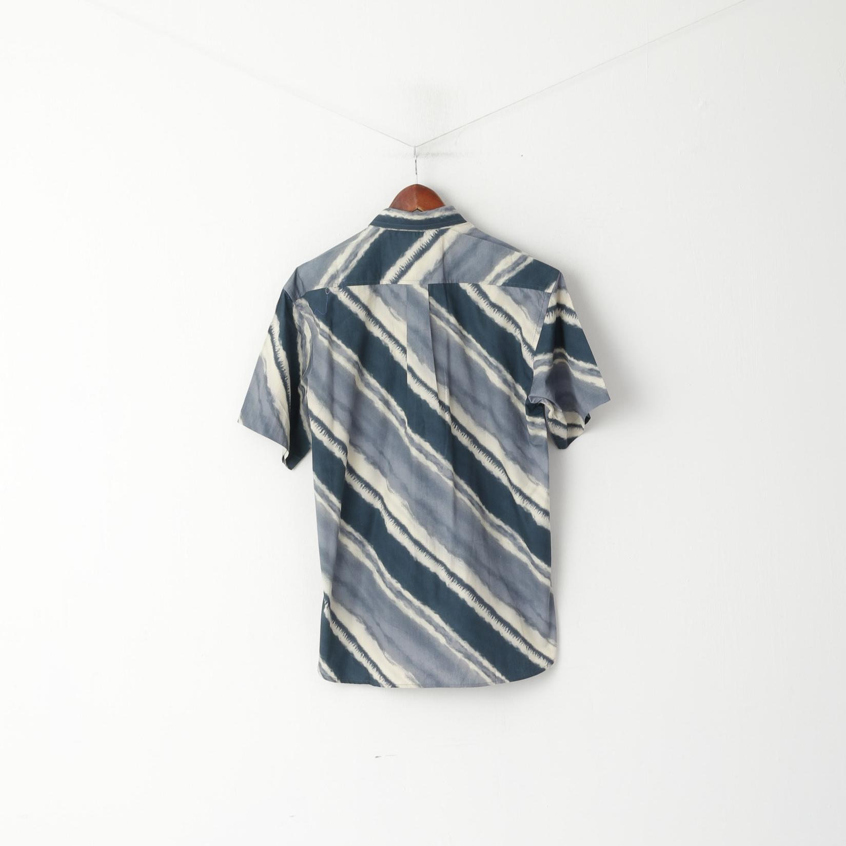 Donelli Men M Casual Shirt Grey Cotton Pocket Short Sleeve Retro Top