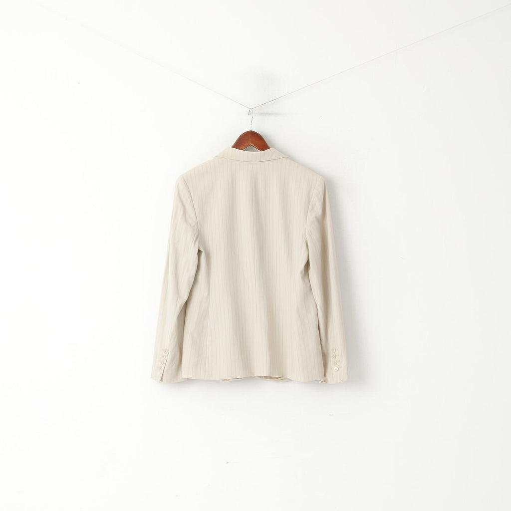 Ann Taylor LOFT Giacca da donna 10 M Giacca monopetto in misto lana di rayon a righe beige