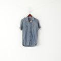Duck and Cover Men M Casual Shirt Blue Jeans Cotton Pocket Short Sleeve Snap Top