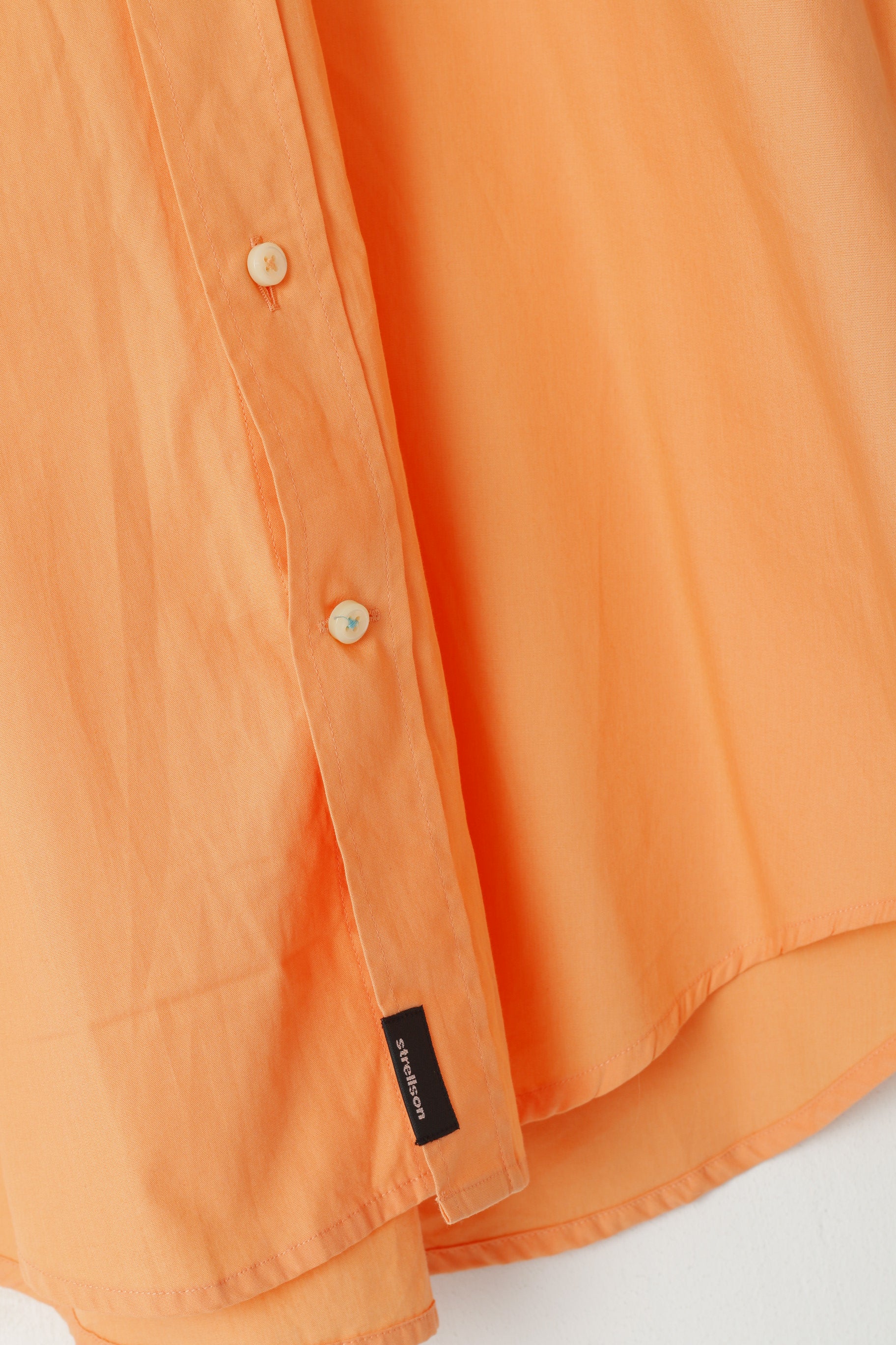 Strellson Men 39 15.5 M Casual Shirt Orange Cotton Plain Short Sleeve Top
