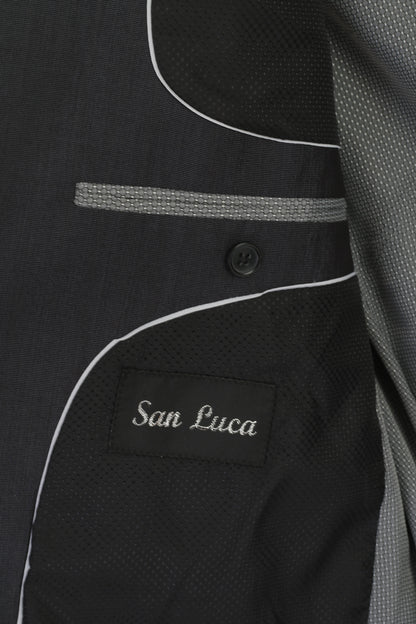 San Luca Men 54 44 Blazer Charcoal Single Breasted Shiny Vintage Shoulder Pads Jacket